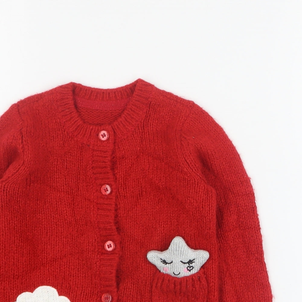 Mothercare Girls Red V-Neck  Acrylic Cardigan Jumper Size 2-3 Years  Button