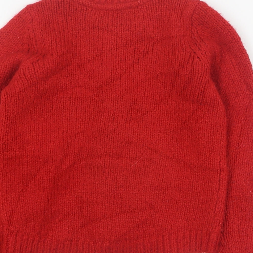 Mothercare Girls Red V-Neck  Acrylic Cardigan Jumper Size 2-3 Years  Button
