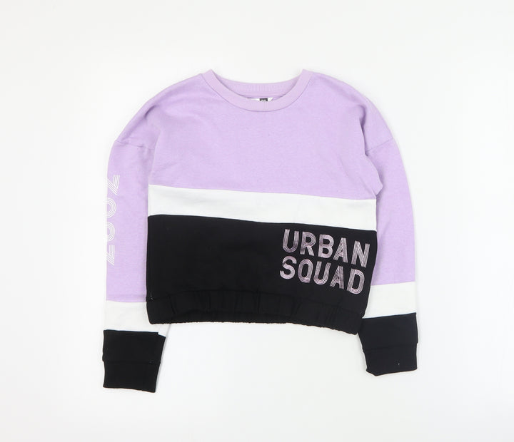 Pep & Co Girls Purple Colourblock Cotton Pullover Sweatshirt Size 7-8 Years Pullover