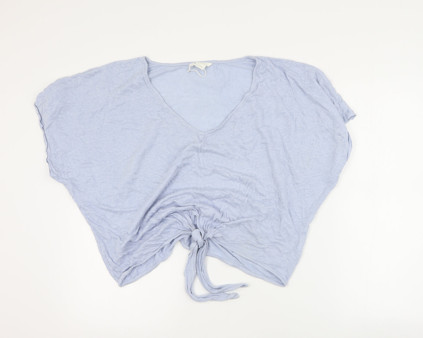H&M Womens Blue  Linen Basic T-Shirt Size L V-Neck