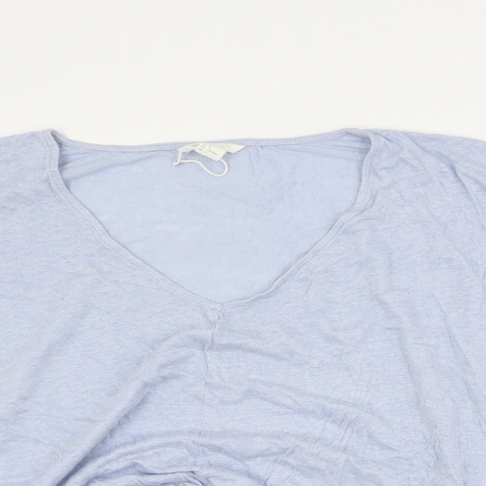H&M Womens Blue  Linen Basic T-Shirt Size L V-Neck