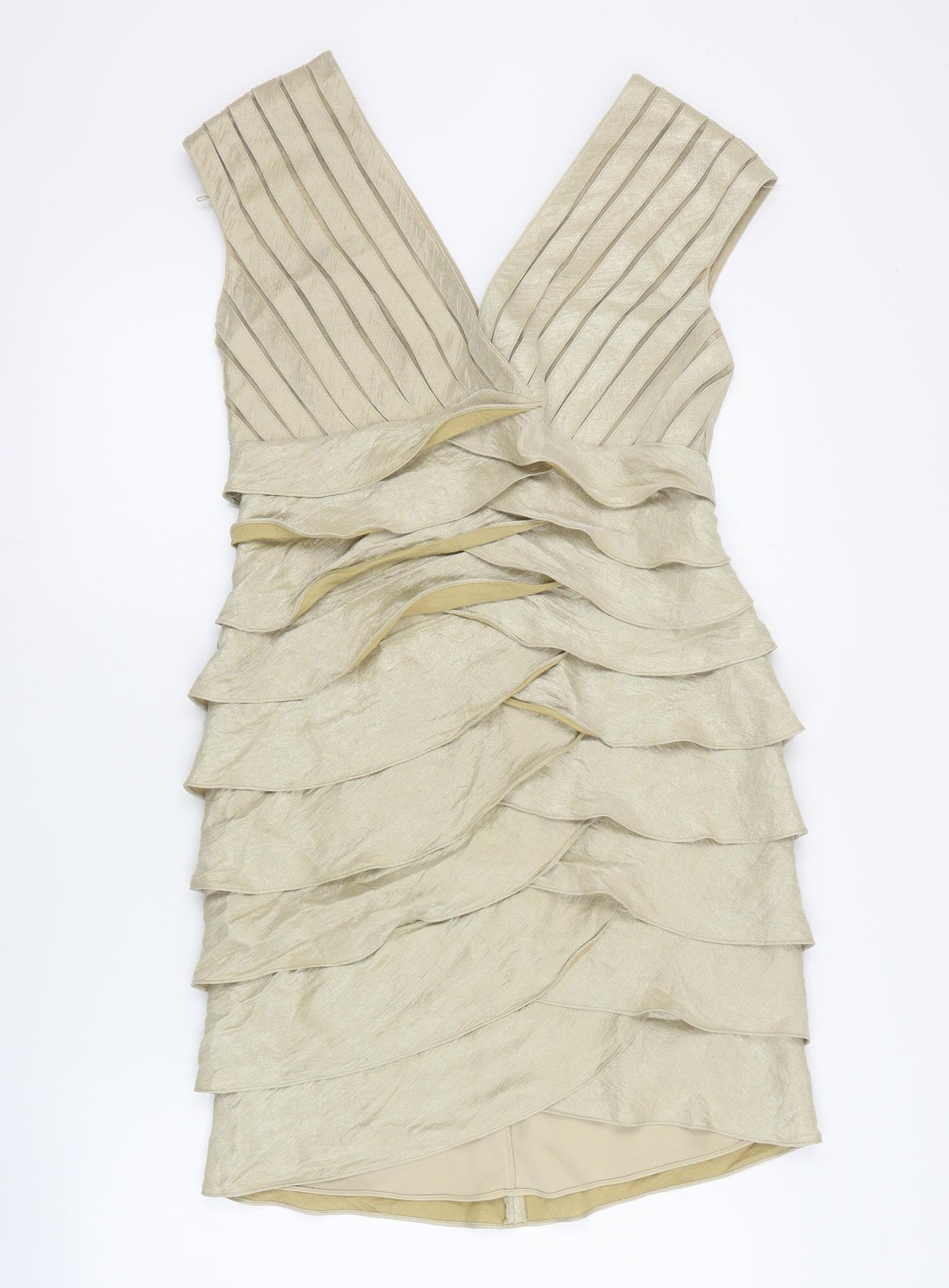 Adrianna Papell Womens Gold  Rayon Mini  Size 6  V-Neck Zip