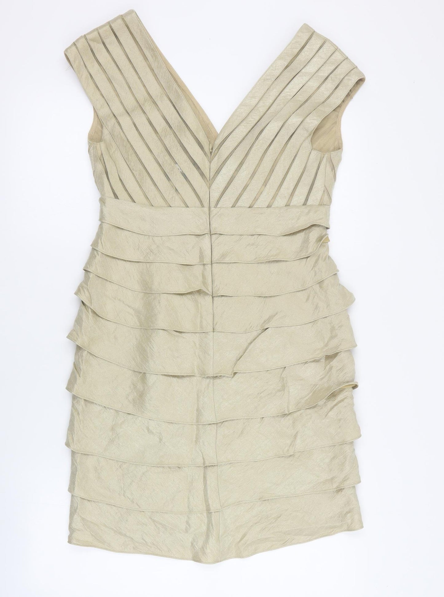 Adrianna Papell Womens Gold  Rayon Mini  Size 6  V-Neck Zip
