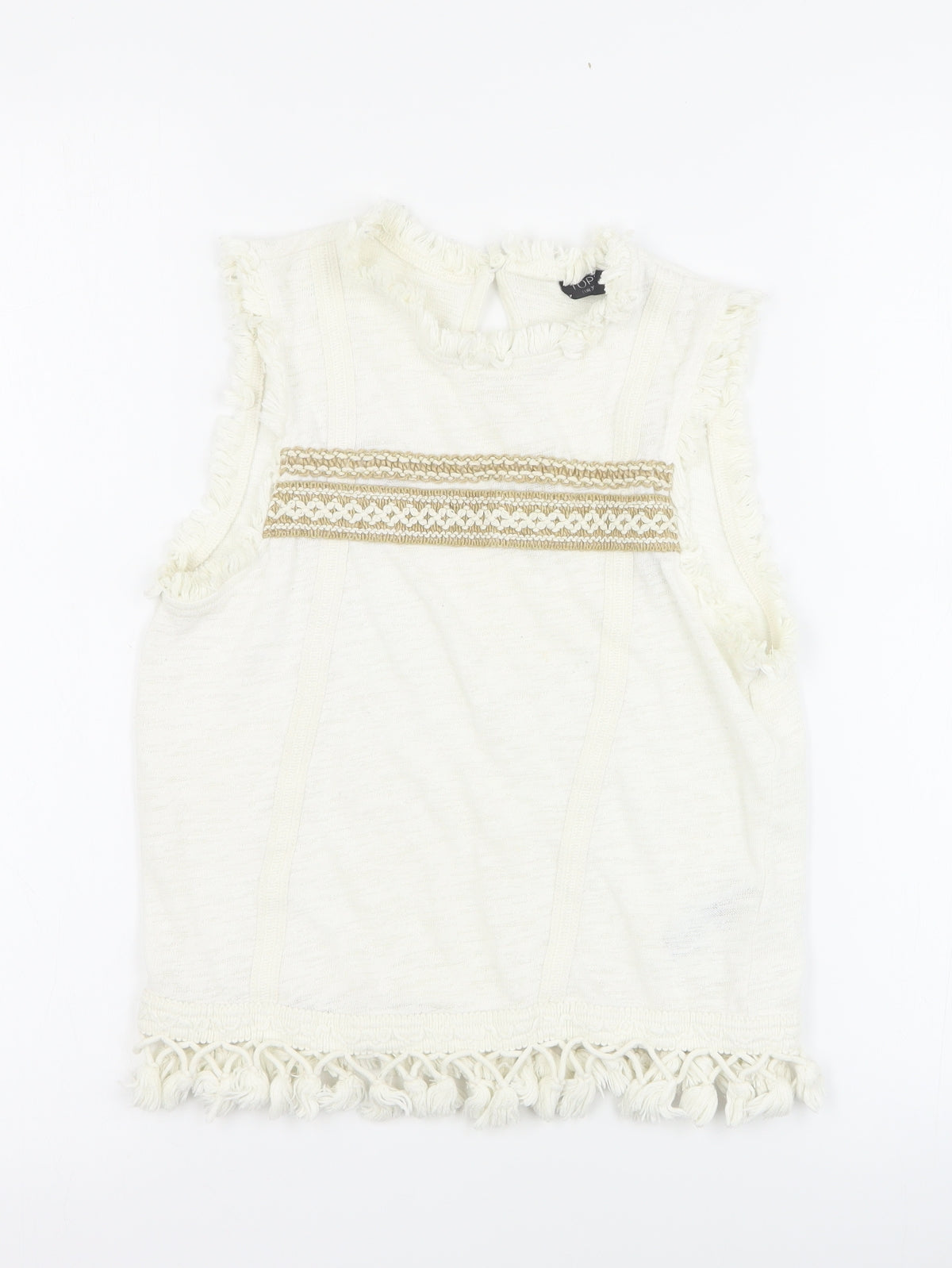 Topshop Womens White  Polyester Basic Tank Size 10 Round Neck