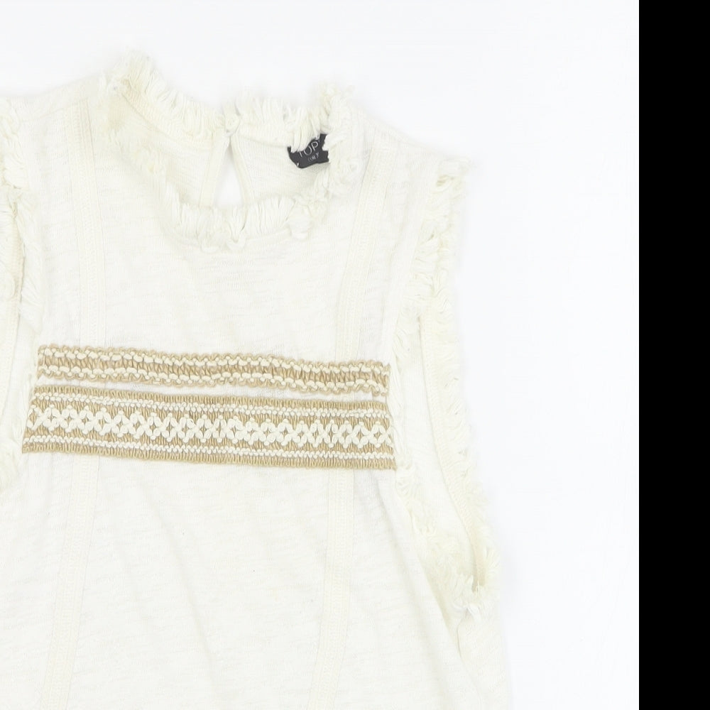 Topshop Womens White  Polyester Basic Tank Size 10 Round Neck