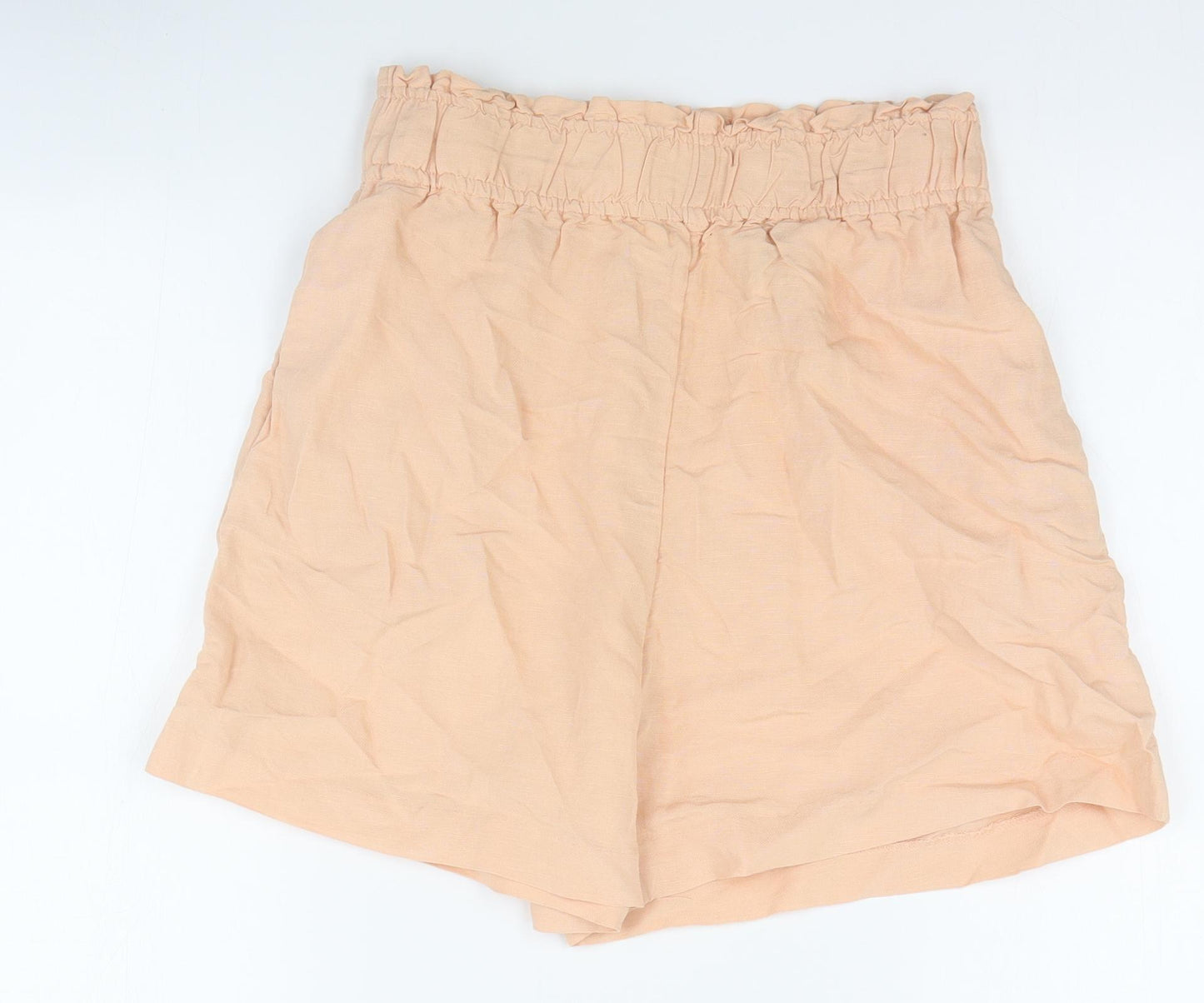 H&M Womens Orange  Linen Paperbag Shorts Size S L6 in Regular Pull On
