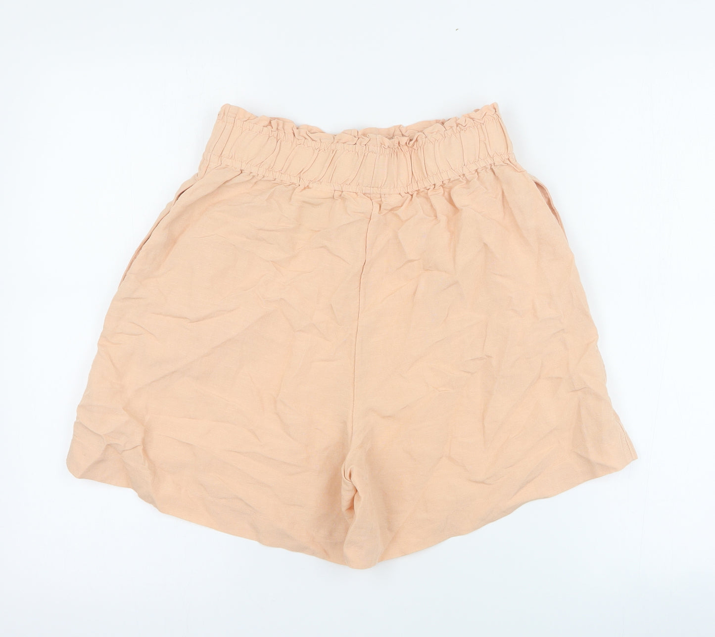 H&M Womens Orange  Linen Paperbag Shorts Size S L6 in Regular Pull On