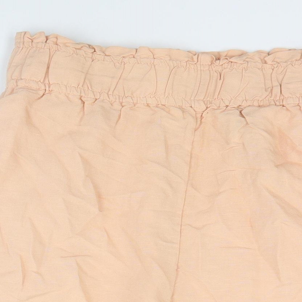 H&M Womens Orange  Linen Paperbag Shorts Size S L6 in Regular Pull On