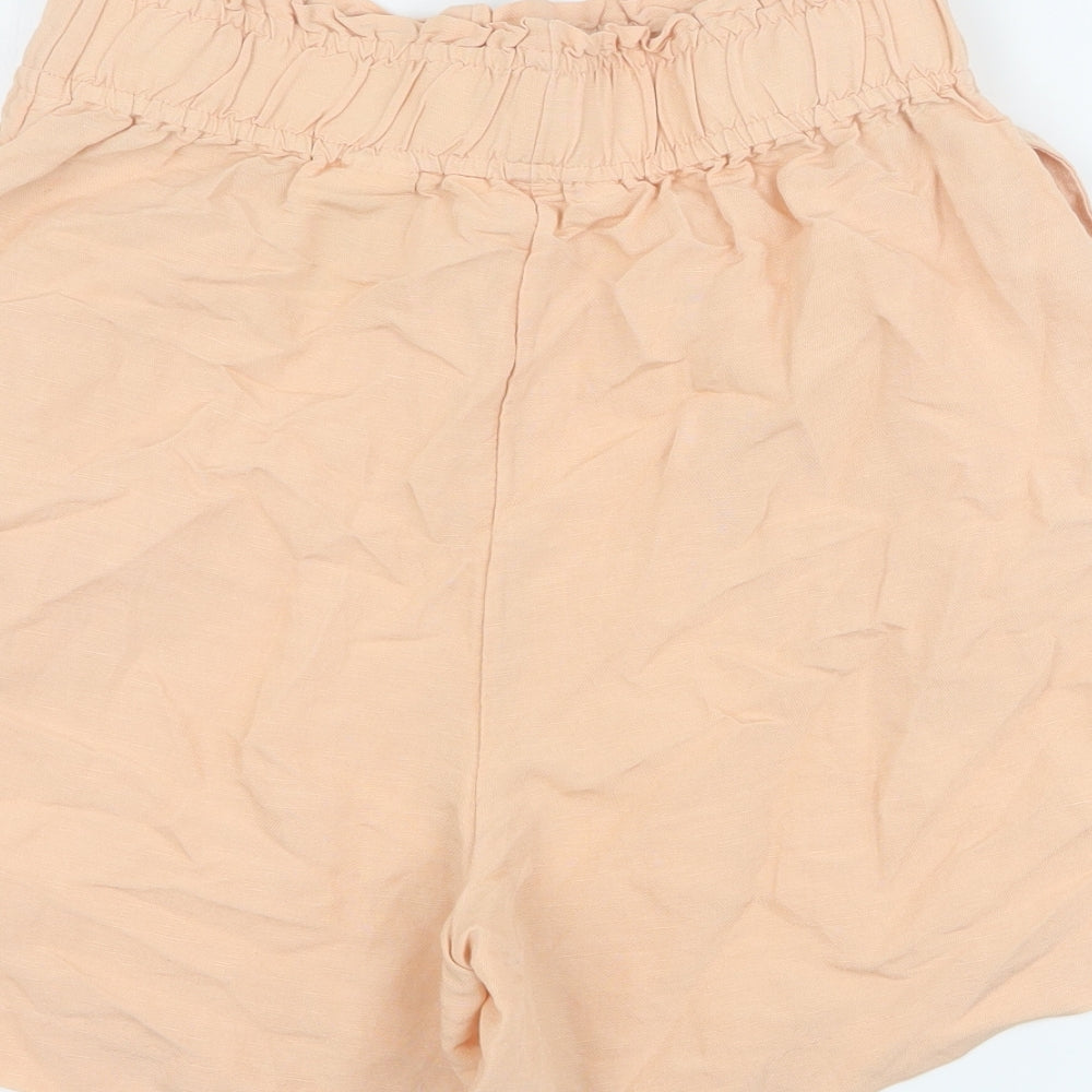 H&M Womens Orange  Linen Paperbag Shorts Size S L6 in Regular Pull On