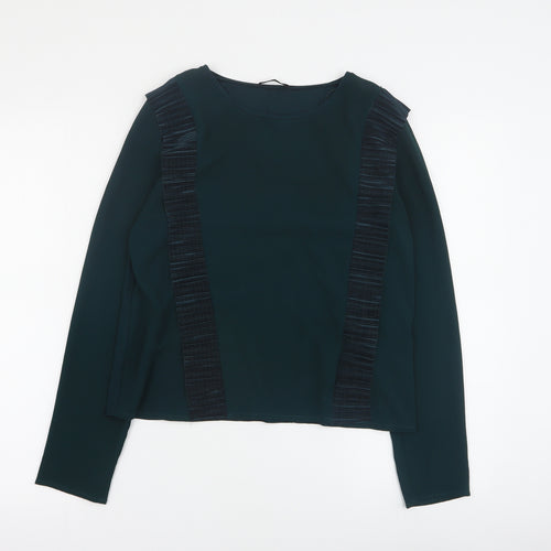 Zara Womens Green  Polyester Basic Blouse Size M Round Neck