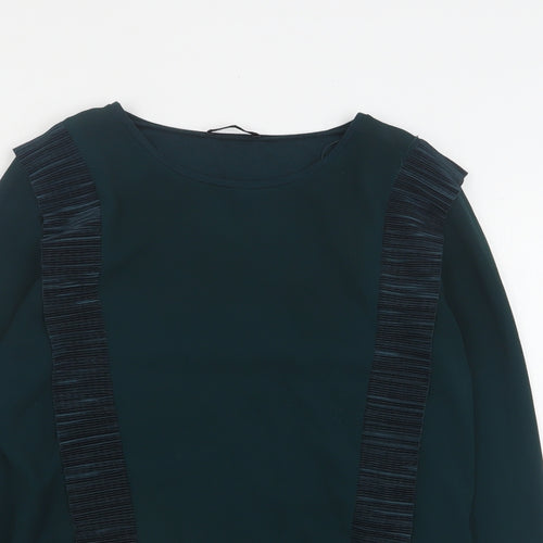 Zara Womens Green  Polyester Basic Blouse Size M Round Neck
