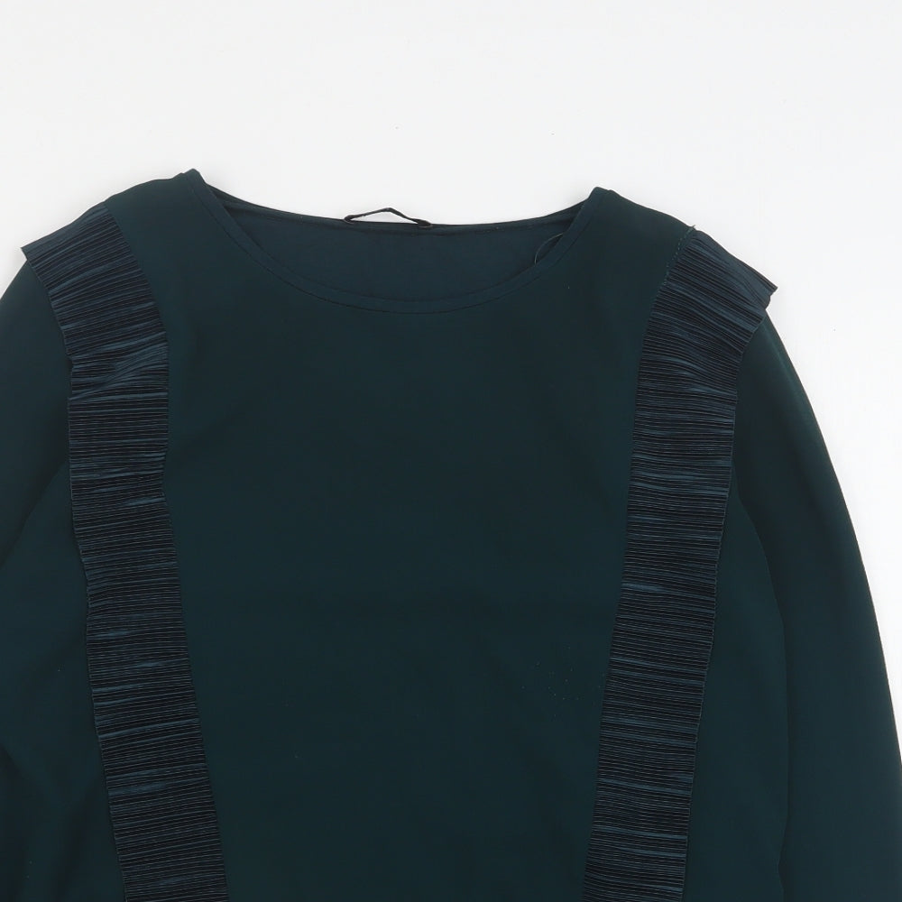 Zara Womens Green  Polyester Basic Blouse Size M Round Neck