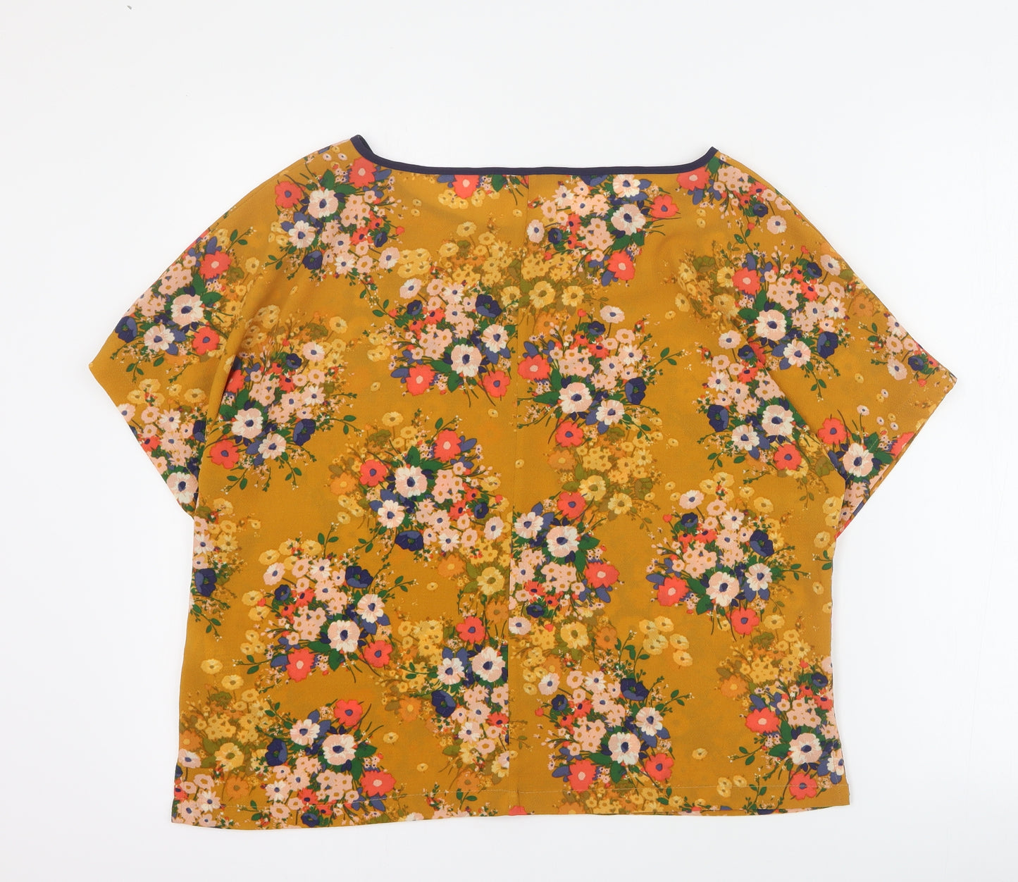Marks and Spencer Womens Yellow Floral Polyester Basic Blouse Size 12 Round Neck