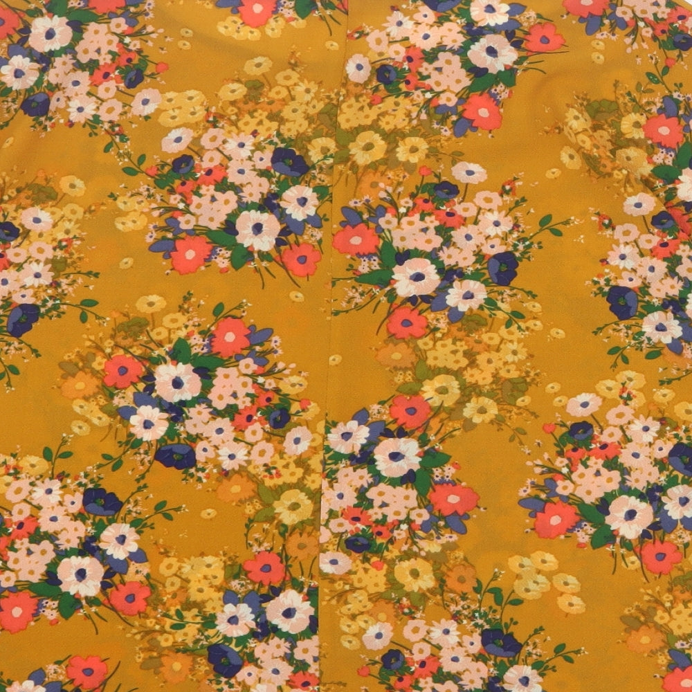 Marks and Spencer Womens Yellow Floral Polyester Basic Blouse Size 12 Round Neck