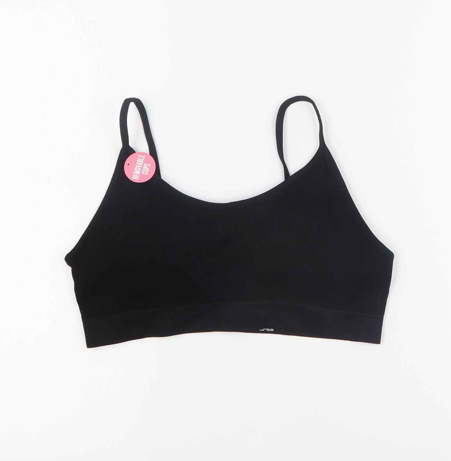 Primark Womens Black  Polyamide Cropped Tank Size L Round Neck Pullover - Sports bra