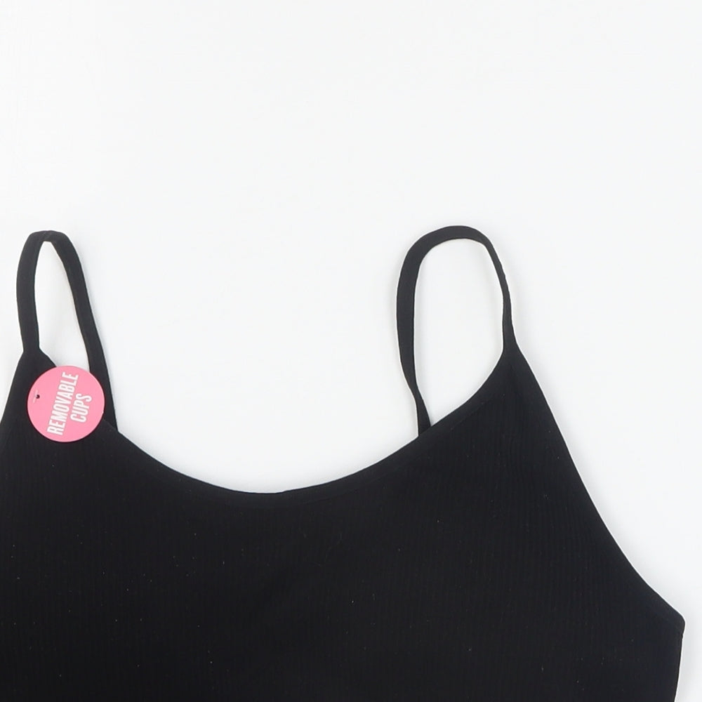 Primark Womens Black  Polyamide Cropped Tank Size L Round Neck Pullover - Sports bra