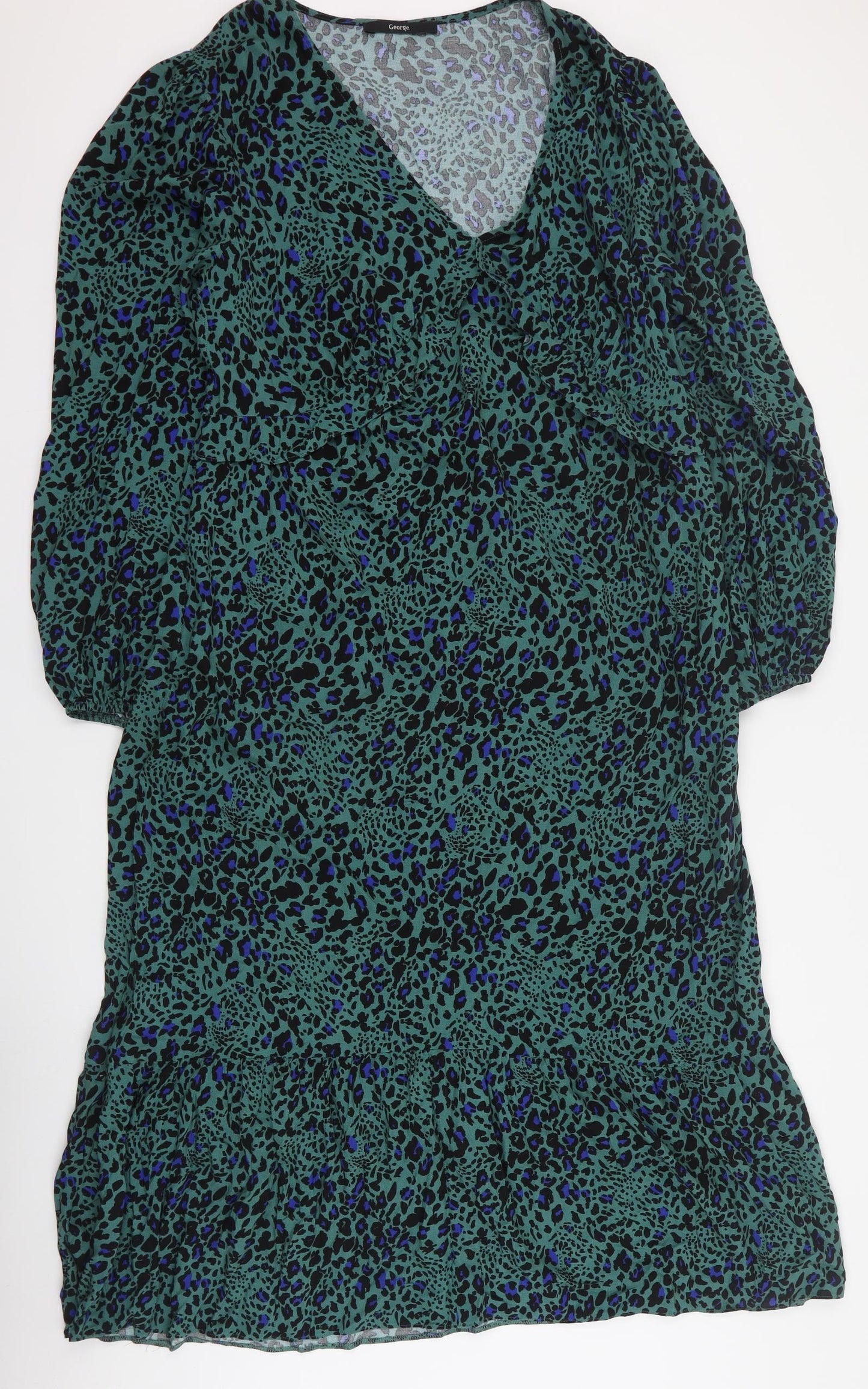 George Womens Green Animal Print Viscose Maxi  Size 12  V-Neck Pullover