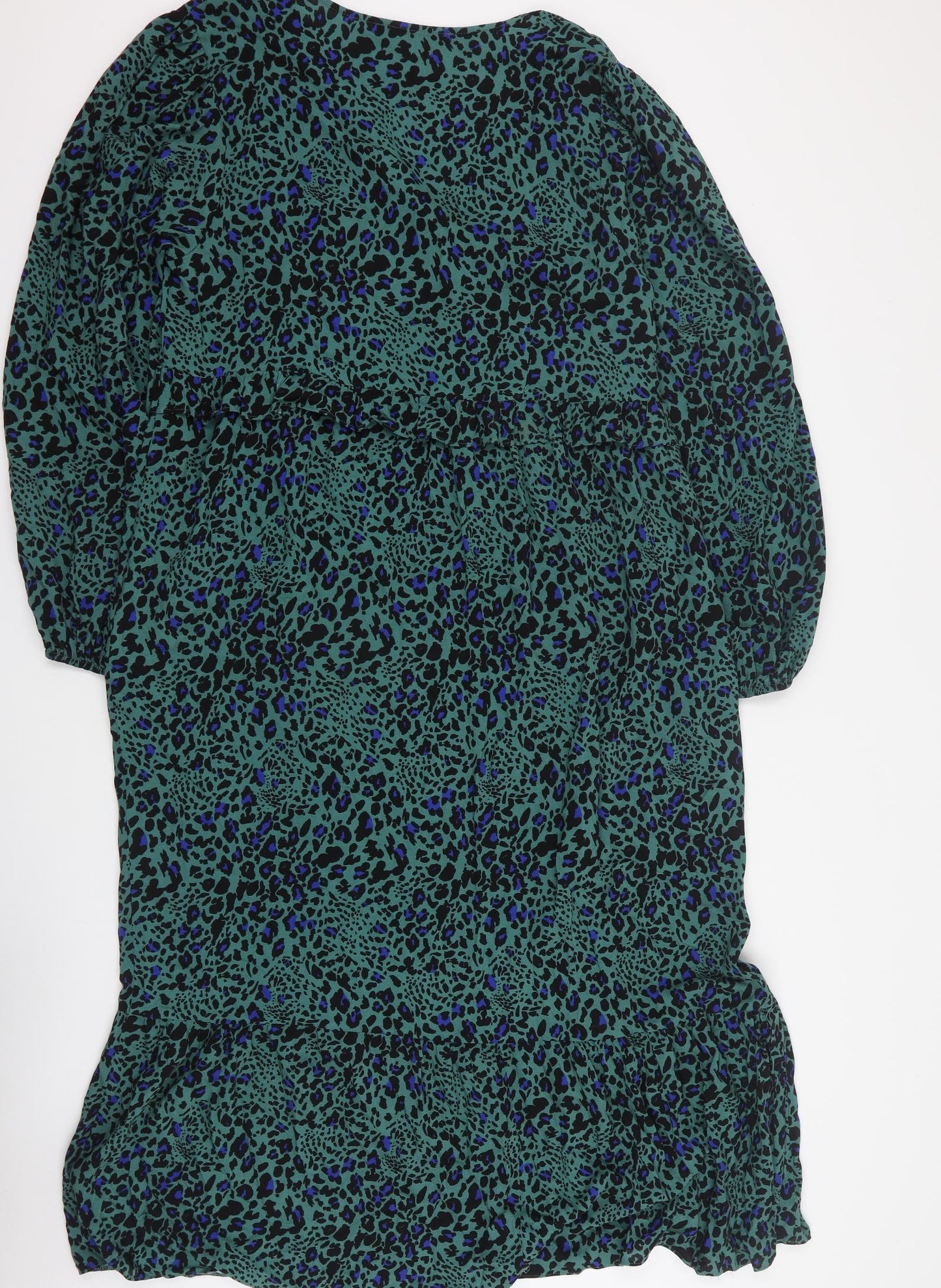 George Womens Green Animal Print Viscose Maxi  Size 12  V-Neck Pullover