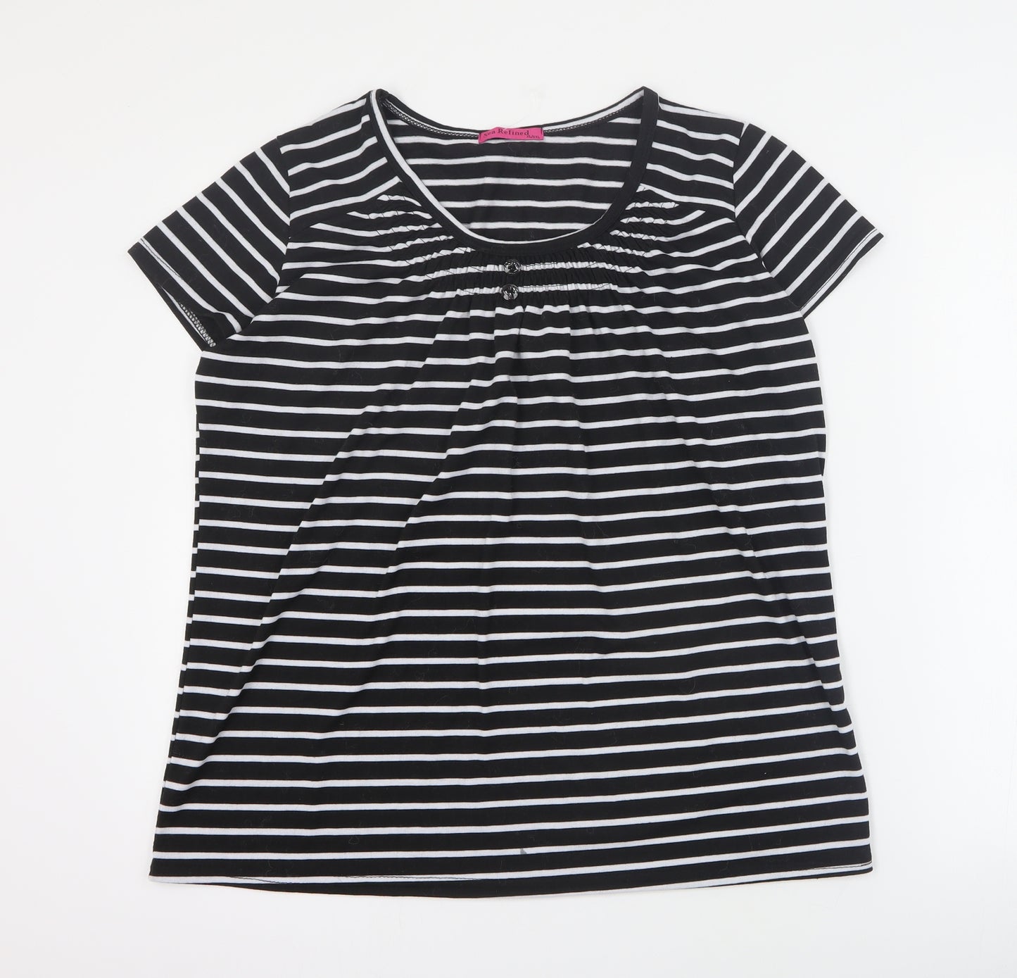 Sea Refined Womens Black Striped Cotton Basic T-Shirt Size XL Round Neck