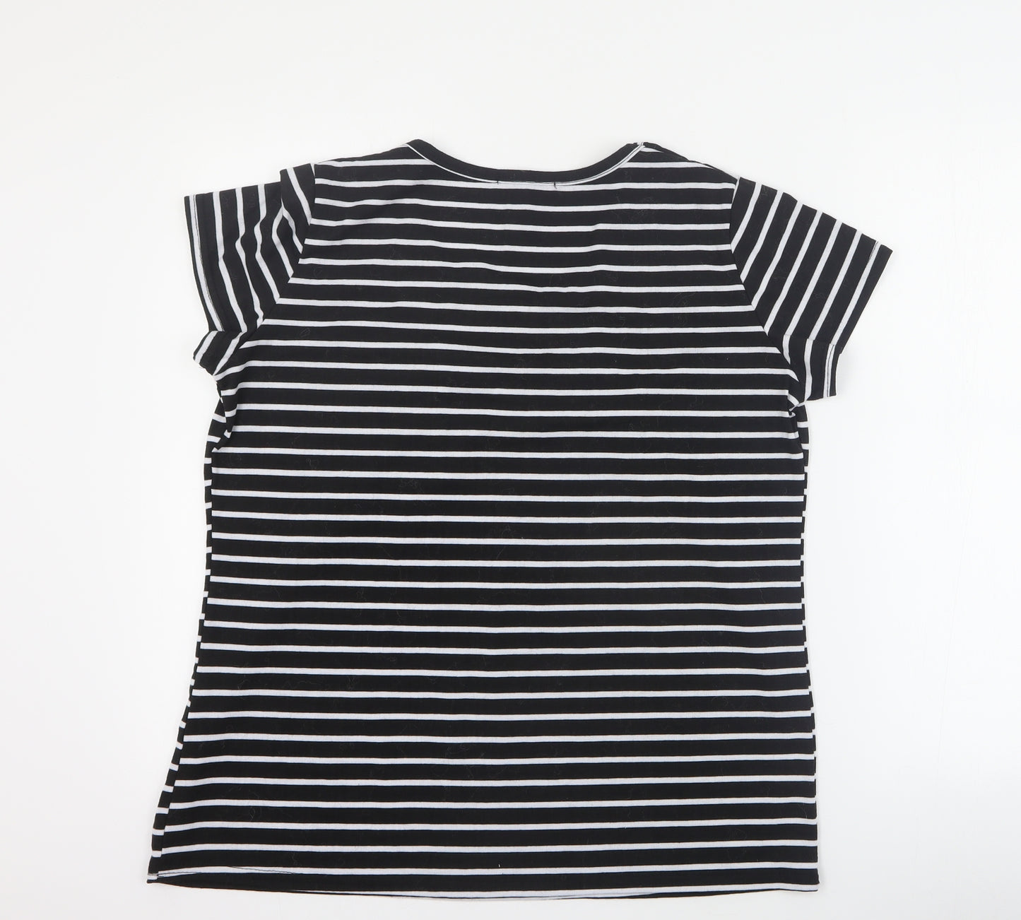 Sea Refined Womens Black Striped Cotton Basic T-Shirt Size XL Round Neck