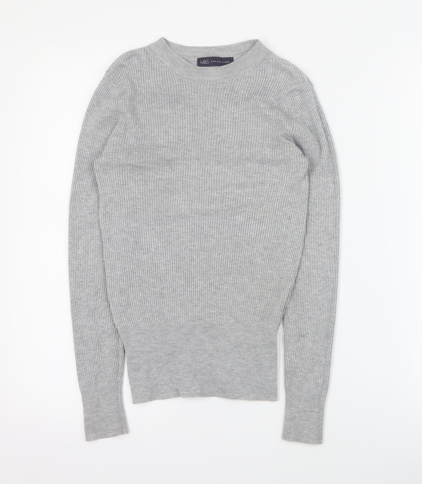 Marks and Spencer Womens Grey Round Neck  Viscose Pullover Jumper Size 6