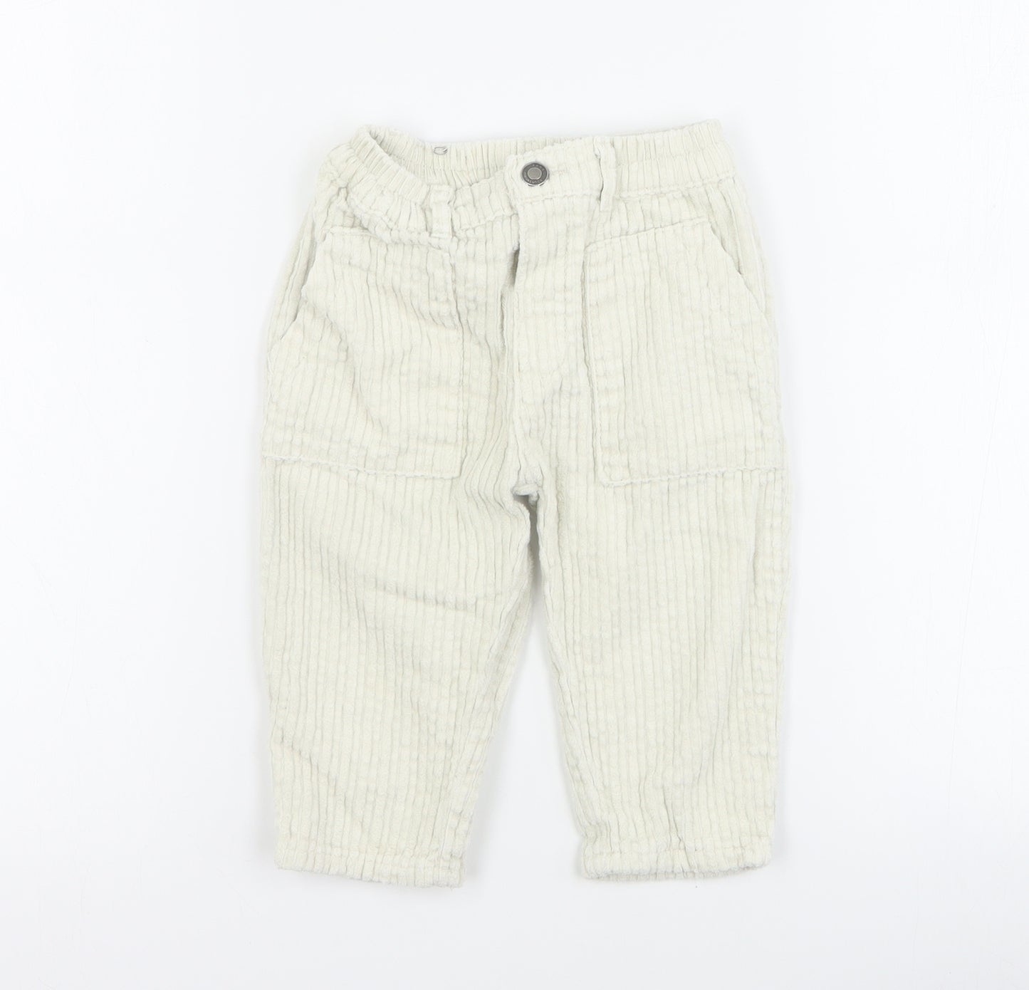 Zara Baby White  Cotton Cargo Trousers Size 12-18 Months  Button