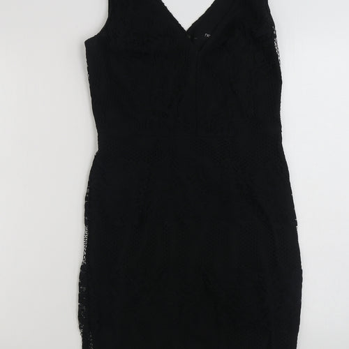 NEXT Womens Black Floral Polyester Shift  Size 8  V-Neck Zip