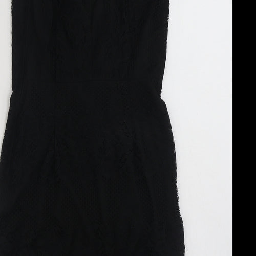 NEXT Womens Black Floral Polyester Shift  Size 8  V-Neck Zip