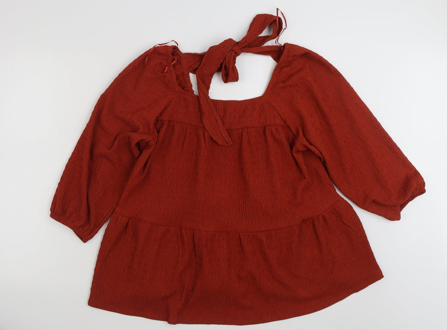 PEP&CO Womens Brown  Polyester Tunic Blouse Size 16 Square Neck - Tie