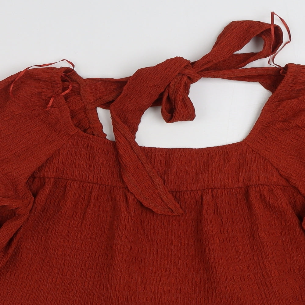 PEP&CO Womens Brown  Polyester Tunic Blouse Size 16 Square Neck - Tie