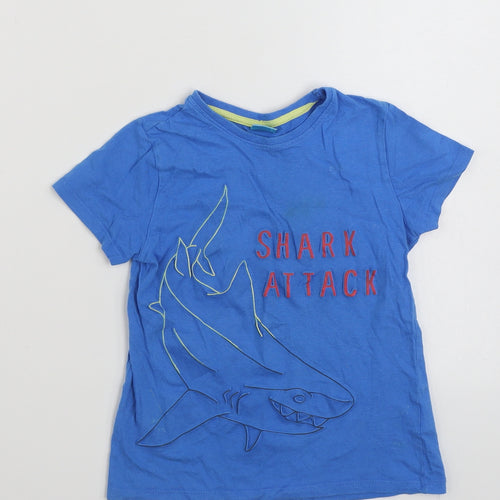 Little Kids  Boys Blue  100% Cotton Basic T-Shirt Size 5-6 Years Crew Neck Pullover - Shark Attack
