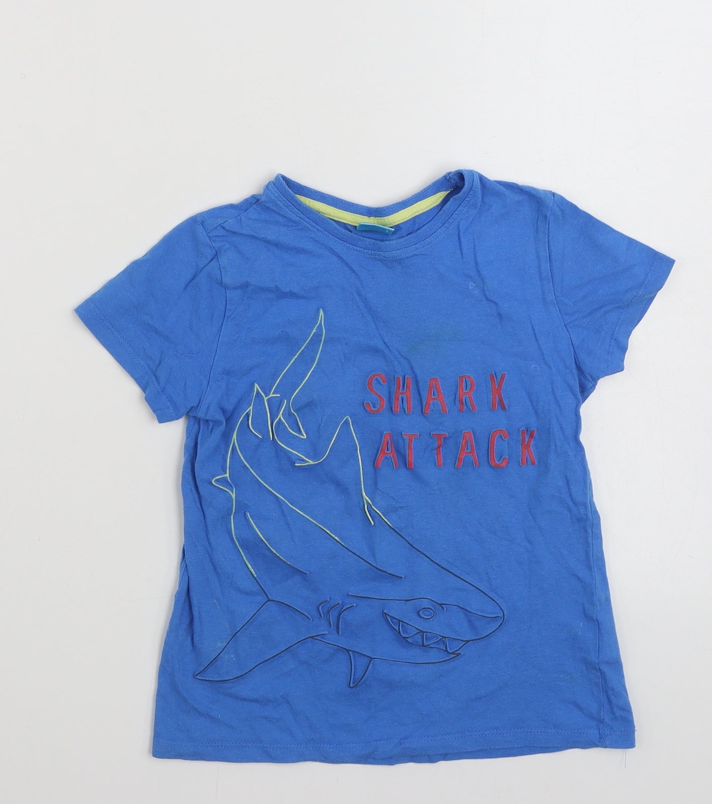 Little Kids  Boys Blue  100% Cotton Basic T-Shirt Size 5-6 Years Crew Neck Pullover - Shark Attack