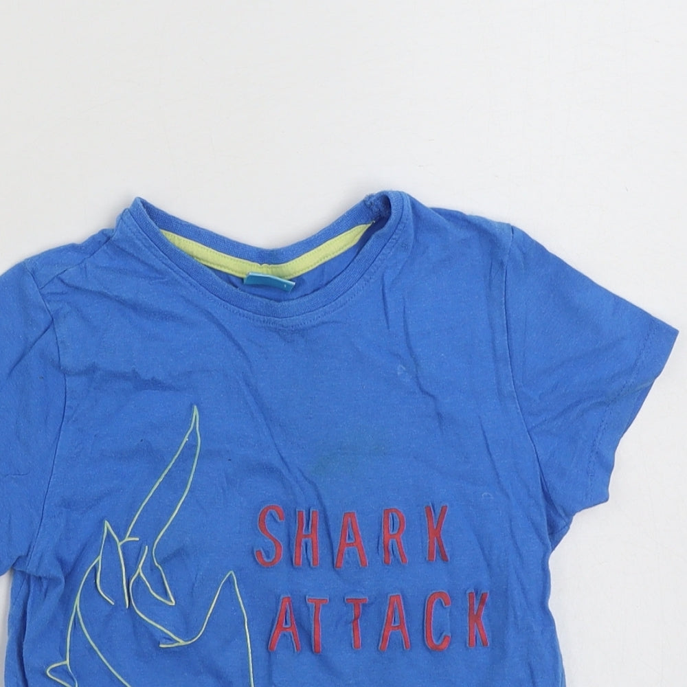 Little Kids  Boys Blue  100% Cotton Basic T-Shirt Size 5-6 Years Crew Neck Pullover - Shark Attack