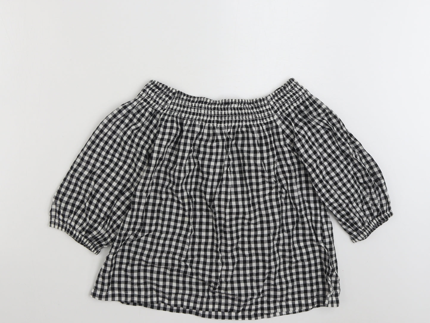 Atmosphere Womens Black Check 100% Cotton Basic Blouse Size 14 Off the Shoulder