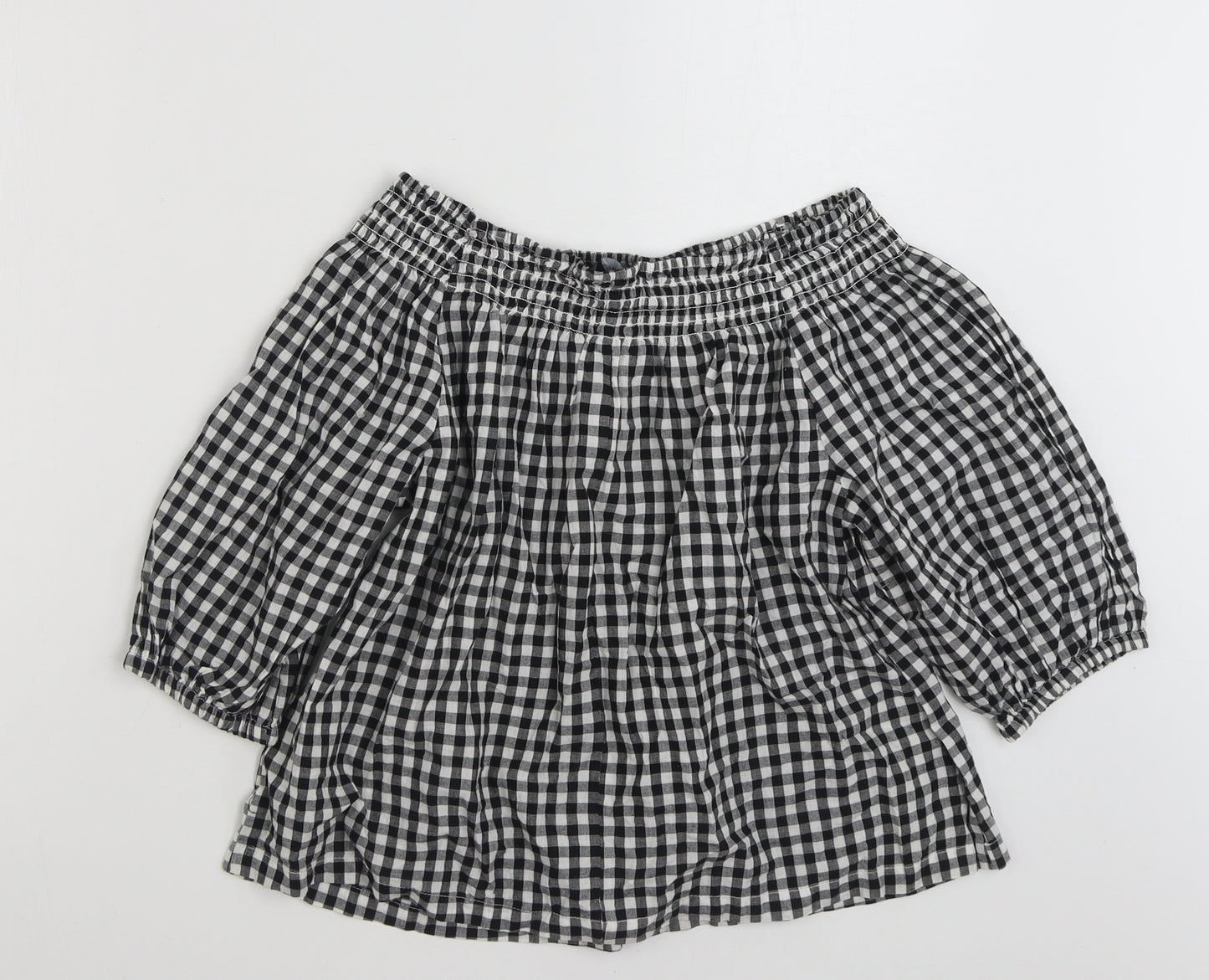 Atmosphere Womens Black Check 100% Cotton Basic Blouse Size 14 Off the Shoulder
