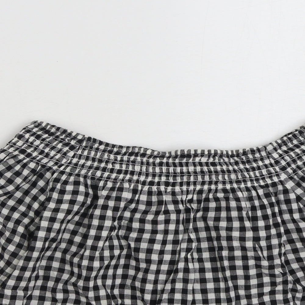 Atmosphere Womens Black Check 100% Cotton Basic Blouse Size 14 Off the Shoulder