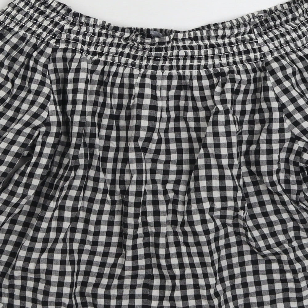 Atmosphere Womens Black Check 100% Cotton Basic Blouse Size 14 Off the Shoulder