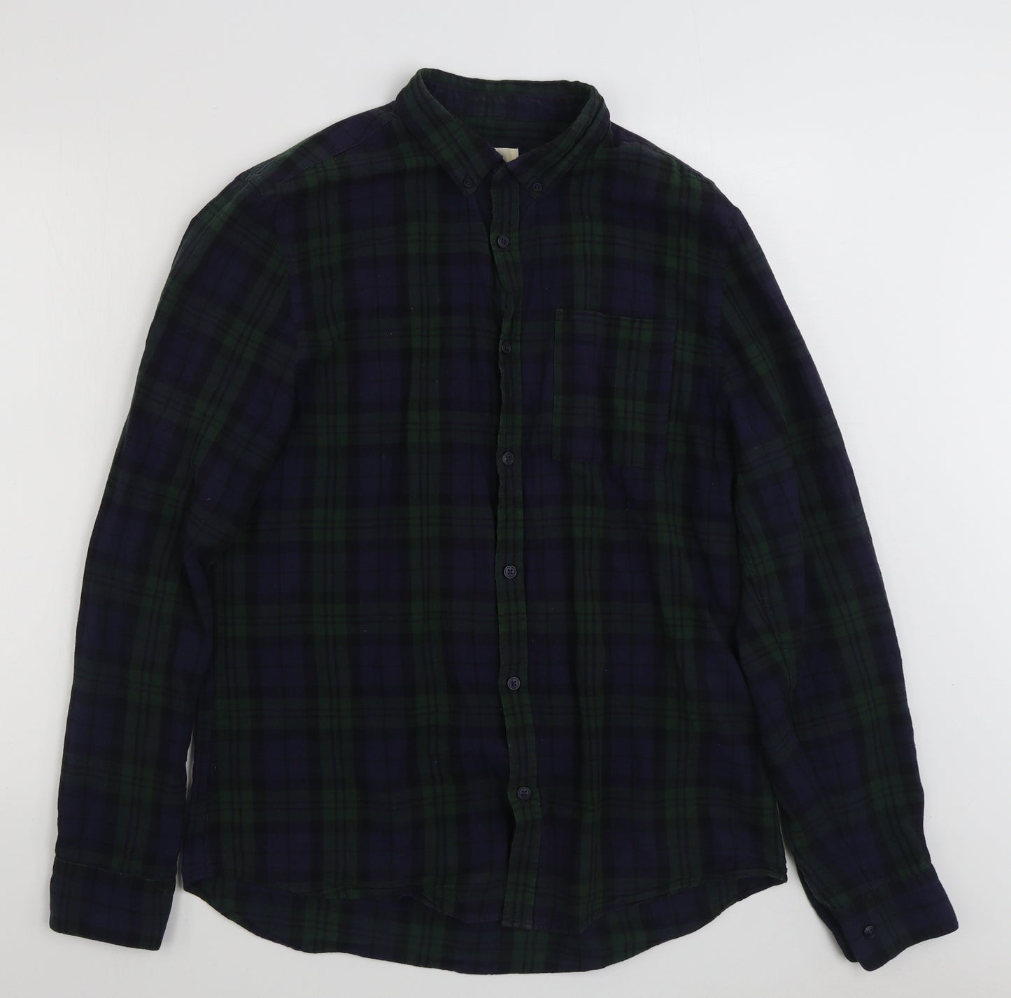 River Island Mens Multicoloured Plaid Cotton  Button-Up Size M Collared Button