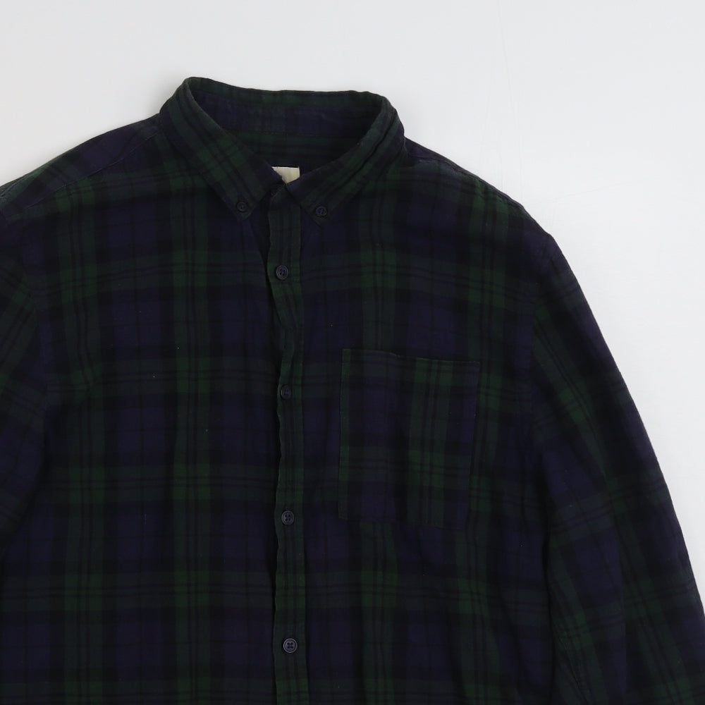 River Island Mens Multicoloured Plaid Cotton  Button-Up Size M Collared Button
