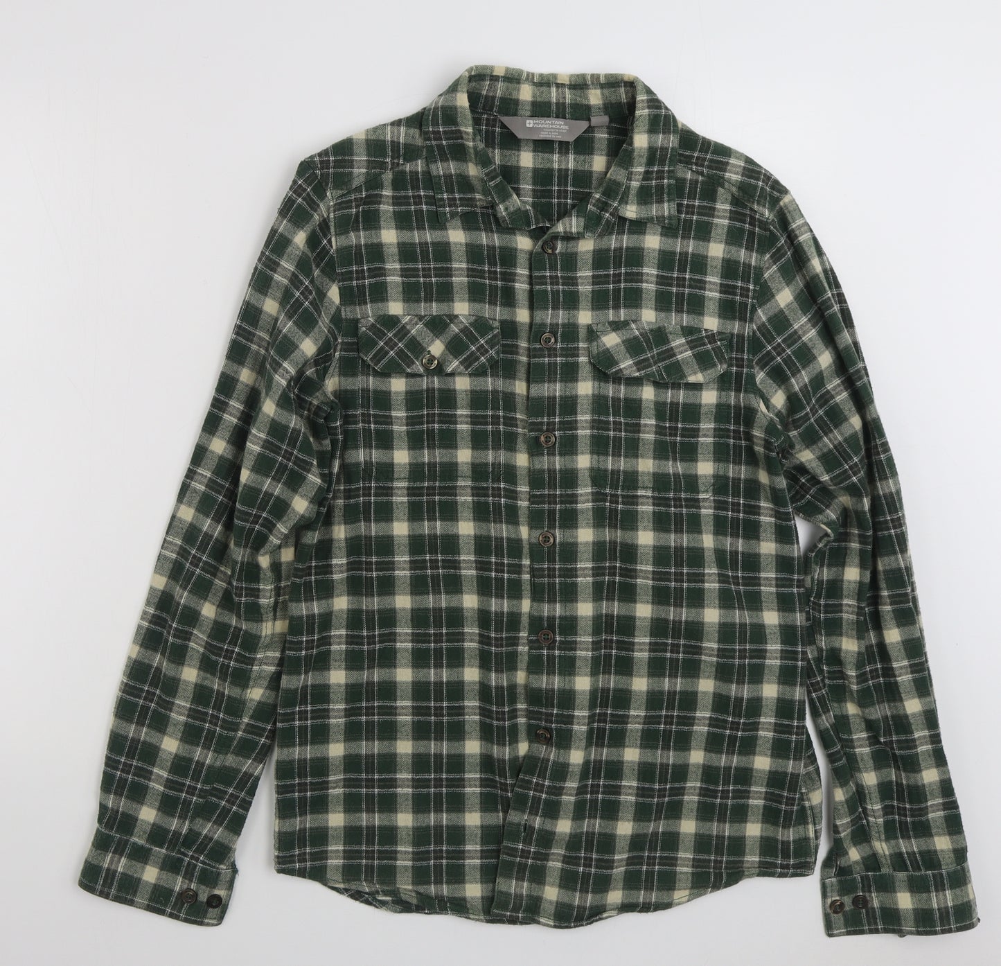 Mountain Warehouse Mens Green Plaid Cotton  Button-Up Size S Collared Button