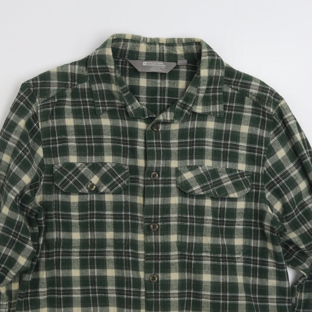 Mountain Warehouse Mens Green Plaid Cotton  Button-Up Size S Collared Button