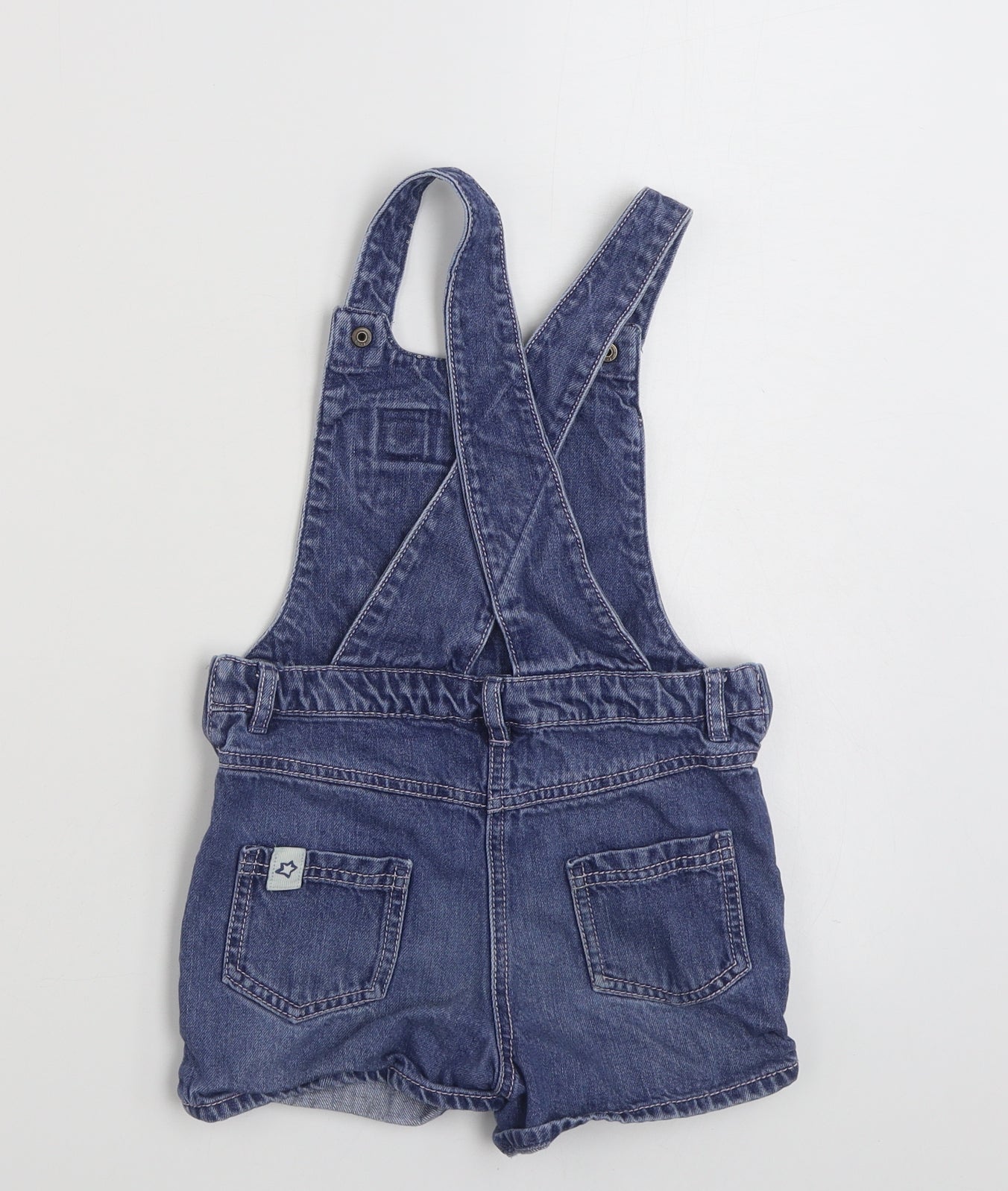 NEXT Girls Blue  100% Cotton Pinafore/Dungaree Dress  Size 4-5 Years  Square Neck Snap - Unicorn