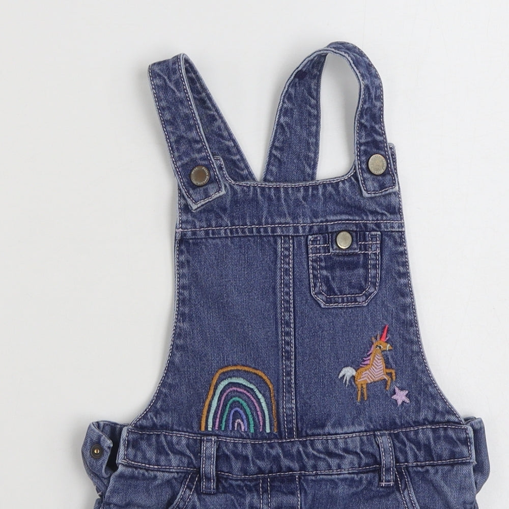 NEXT Girls Blue  100% Cotton Pinafore/Dungaree Dress  Size 4-5 Years  Square Neck Snap - Unicorn