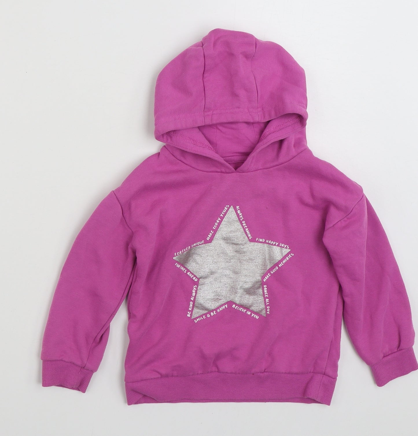 Dunnes Storesp Girls Pink  Cotton Pullover Hoodie Size 4-5 Years  Pullover - Forever Unique
