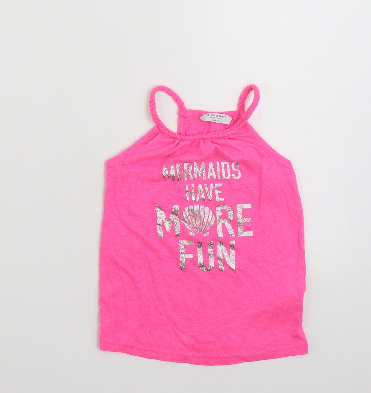 Primark Girls Pink  Polyester Basic Tank Size 5-6 Years Square Neck Pullover - Mermaids have more Fun