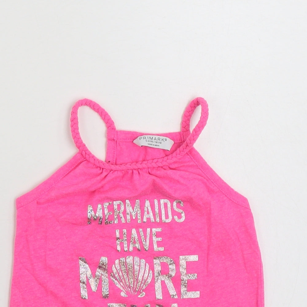 Primark Girls Pink  Polyester Basic Tank Size 5-6 Years Square Neck Pullover - Mermaids have more Fun