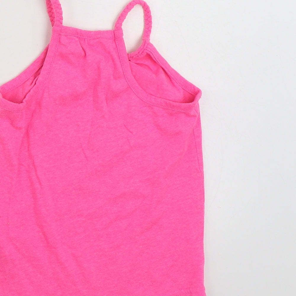 Primark Girls Pink  Polyester Basic Tank Size 5-6 Years Square Neck Pullover - Mermaids have more Fun
