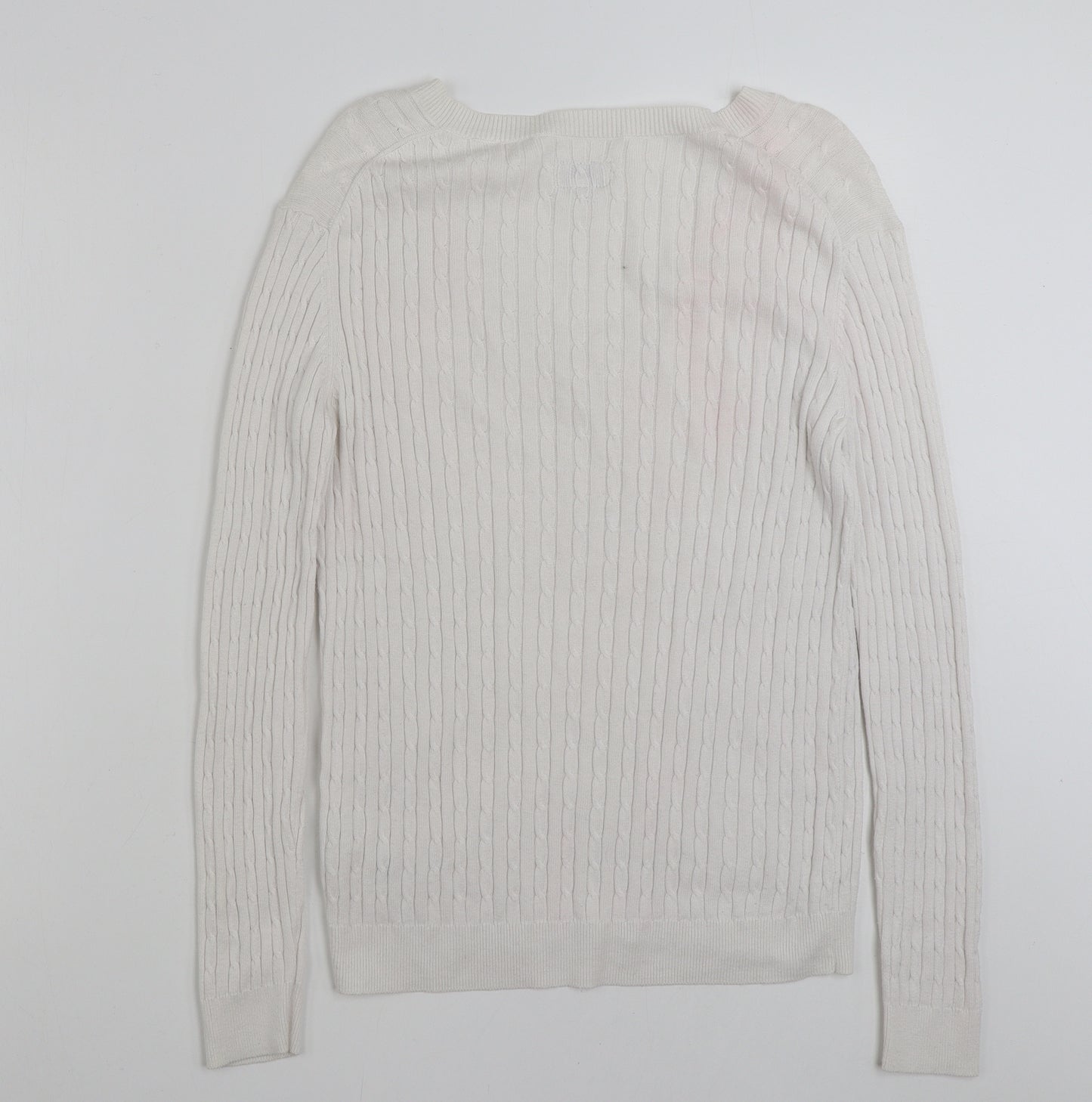 Jack Wills Womens White V-Neck  Cotton Pullover Jumper Size 8