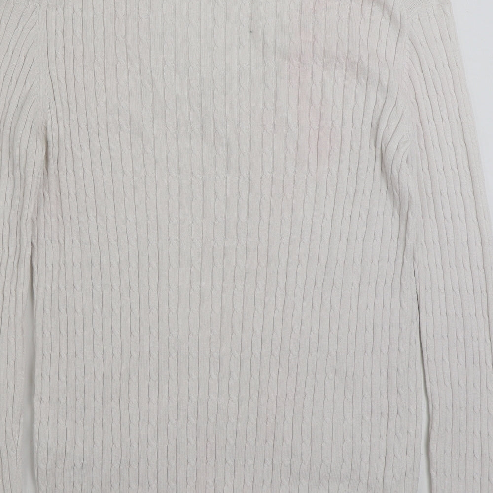 Jack Wills Womens White V-Neck  Cotton Pullover Jumper Size 8