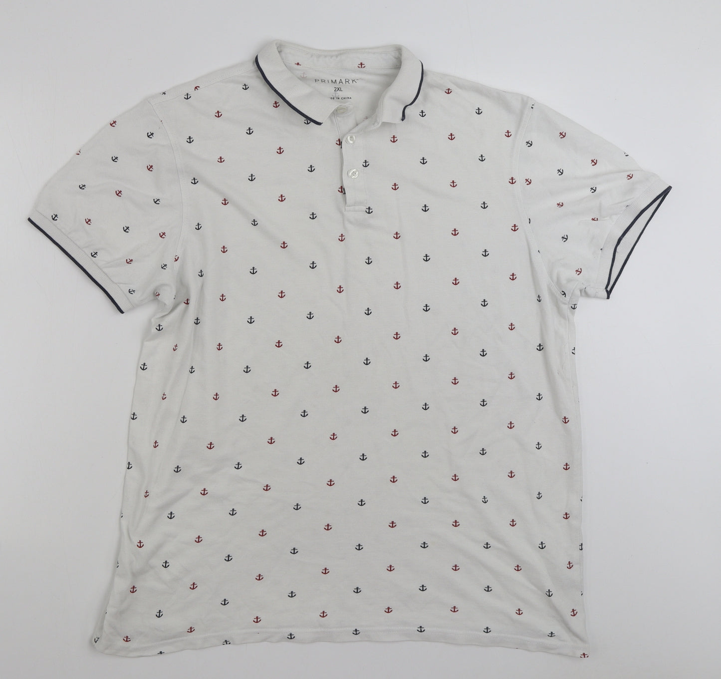 Primark Mens White  100% Cotton  Polo Size 2XL Collared Button - Anchor